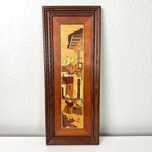 Vintage Marquetry Wood Inlay Framed Wall Art Handmade Bolivian